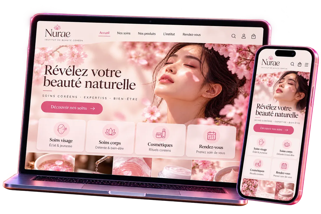 Nurae : site affiché sur ordinateur et smartphone